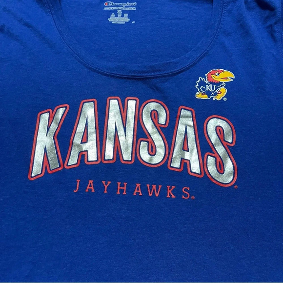 University Kansas Jayhawks Blue T-Shirt Classic Logo Womens Size XL KU Champion - Picture 3 of 6